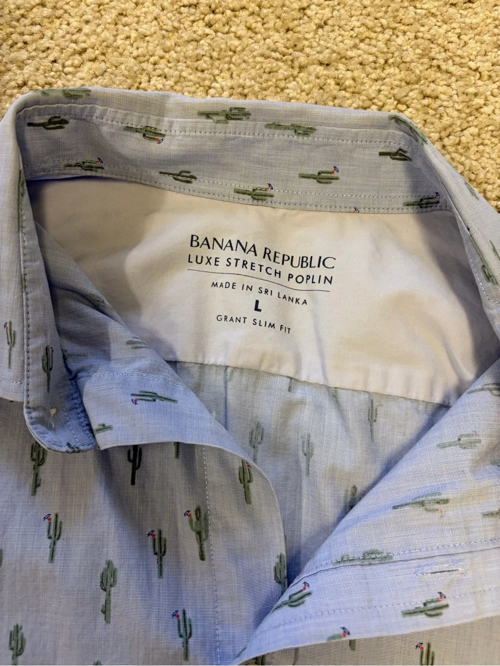 Banana Republic Light Blue Short Sleeve Button-Down with Green Cactus Print
